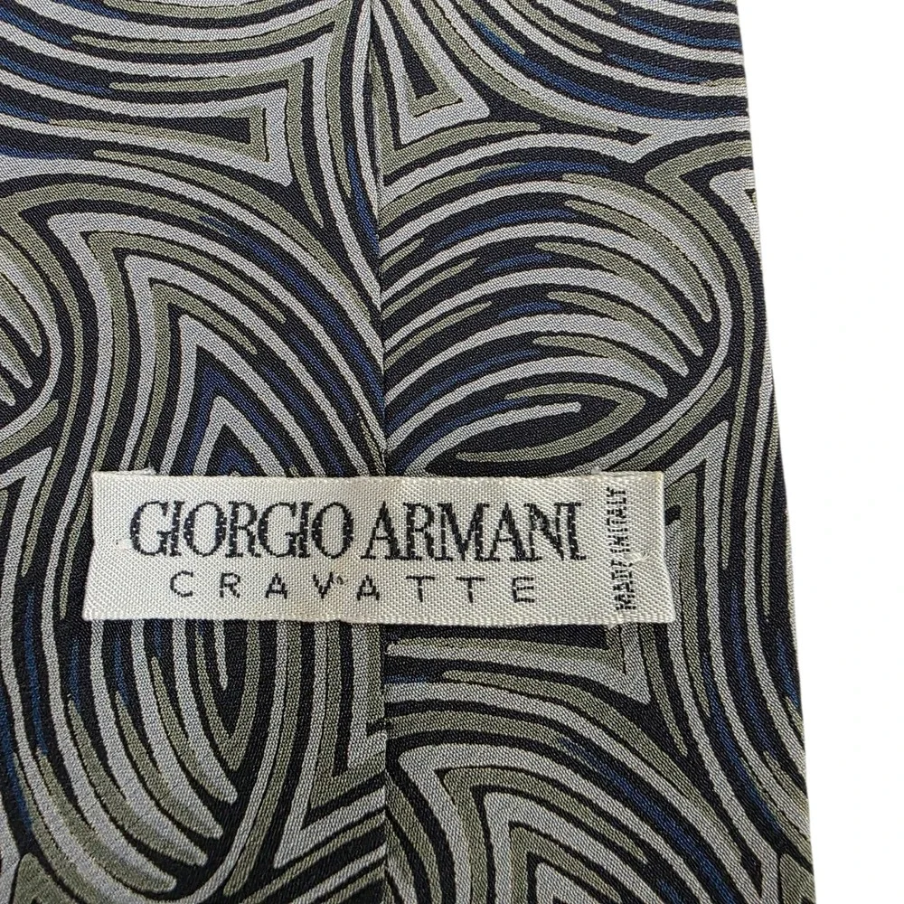 Giorgio Armani Mens Necktie Green Gray One Size Silk Abstract‎ Pattern Classic